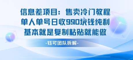 信息差项目：售卖冷门教程单人单号日收9张纯利基本就是复制粘贴就能做-赚金金-技能学习分享