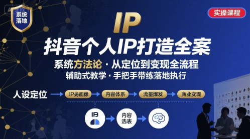 抖音个人IP系统落地实操大课，实操课程，辅助落地-赚金金-技能学习分享