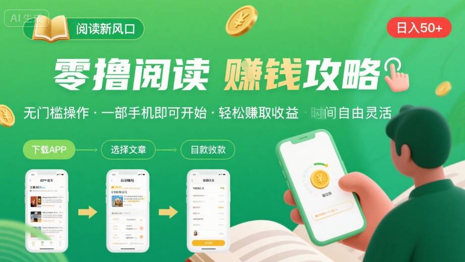 零撸阅读新风口，无门槛轻松挣，一部手机，日入 50-3张【揭秘】-赚金金-技能学习分享