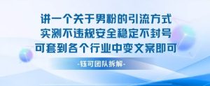 2025关于男粉的引流方式实测不违规安全稳定不封号可套到各个行业中变文案即可-赚金金-技能学习分享
