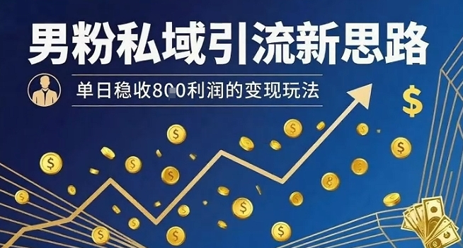 男粉私域引流新思路，单日稳收8张利润的变现玩法-赚金金-技能学习分享