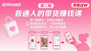 小红书带货第二期训练营,普通人月收过W的带货课,时间自由,零门槛无压货,一部手机即可操作-赚金金-技能学习分享