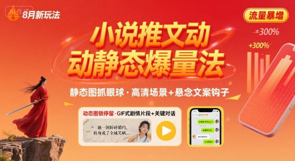 8月小说推文全新玩法，动静态图片+搭配小说文案爆量玩法-赚金金-技能学习分享