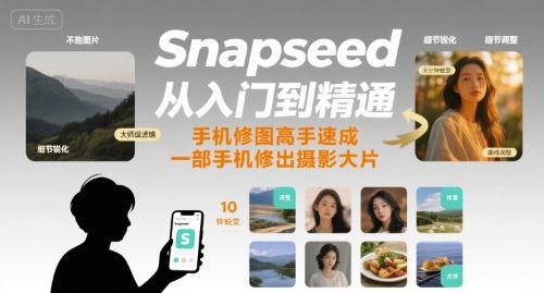 Snapseed从入门到精通，手机修图高手速成，一部手机就能修出摄影大片-赚金金-技能学习分享