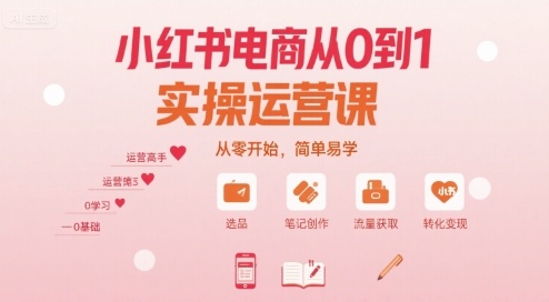 小红书电商从0到1实操运营课，从零开始，简单易学-赚金金-技能学习分享