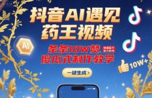 抖音AI遇见药王视频，条条10W赞，快速起千粉万粉号，傻瓜式制作教学-赚金金-技能学习分享