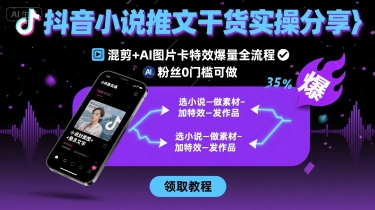 抖音小说推文干货实操分享，混剪+AI图片卡特效爆量全流程，0粉丝0门槛可做-赚金金-技能学习分享