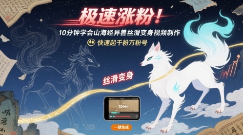 极速涨粉！10分钟学会山海经异兽丝滑变身视频制作，快速起千粉万粉号-赚金金-技能学习分享