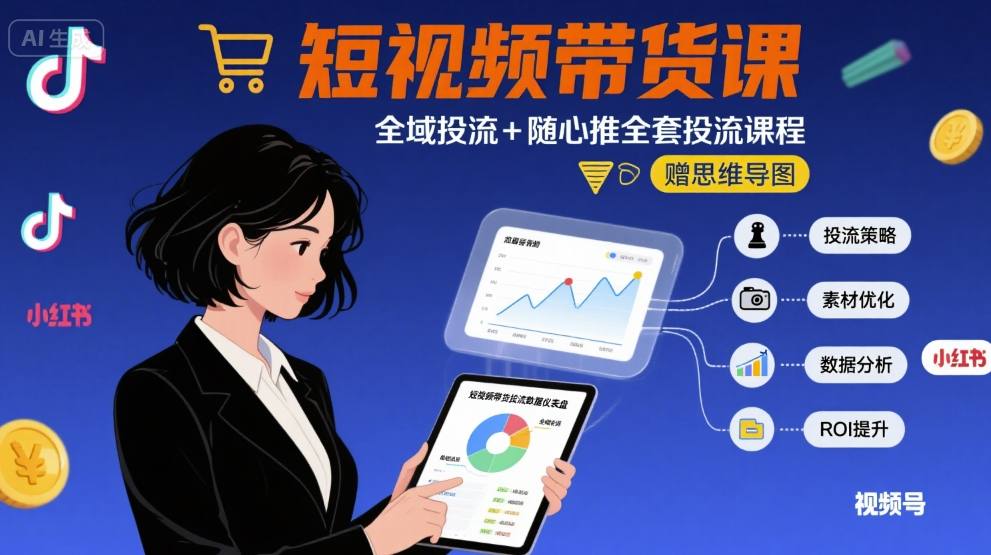 最新短视频带货课，全域投流+随心推全套投流课程+思维导图-赚金金-技能学习分享