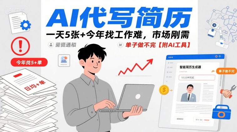 AI代写简历，一天5张+今年找工作难，市场刚需，单子做不完【附AI工具】-赚金金-技能学习分享