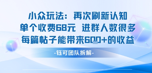 小众玩法再次刷新认知单个收费68米进群人数很多每篇帖子能带来6张的收益-赚金金-技能学习分享