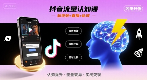 抖音流量认知课，短视频+直播+私域，认知提升，闪电开悟-赚金金-技能学习分享