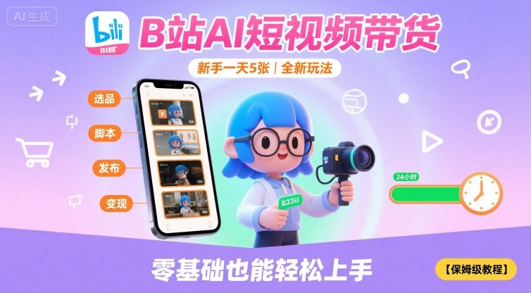 B站AI短视频带货，新手一天5张，全新玩法【保姆级教程】-赚金金-技能学习分享