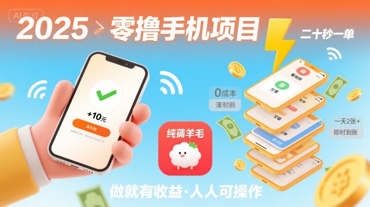 2025年零撸手机项目，二十秒一单，纯薅羊毛 一天2张+做就有【揭秘】-赚金金-技能学习分享