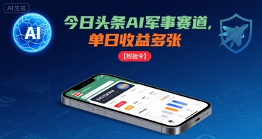 今日头条AI军事赛道，单日收益多张 ，手机可做【附指令】-赚金金-技能学习分享