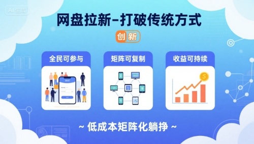 网盘拉新-打破传统方式，低成本矩阵化躺挣，全民可参与、矩阵可复制、收益可持续【揭秘】-赚金金-技能学习分享
