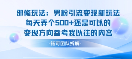 邪修玩法：男粉引流变现新玩法每天弄个5张还是可以的变现方向参考我以往的内容-赚金金-技能学习分享
