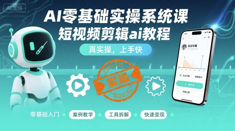 AI零基础实操系统课，短视频剪辑ai教程，真实操，上手快-赚金金-技能学习分享
