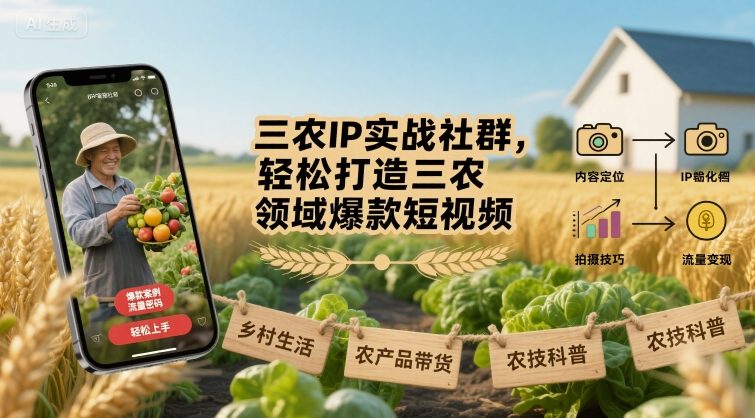 三农IP实战社群，轻松打造三农领域爆款短视频-赚金金-技能学习分享