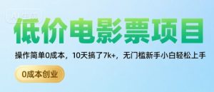 低价电影票项目,操作简单0成本,10天搞了7k+,无门槛新手小白轻松上手【揭秘】-赚金金-技能学习分享