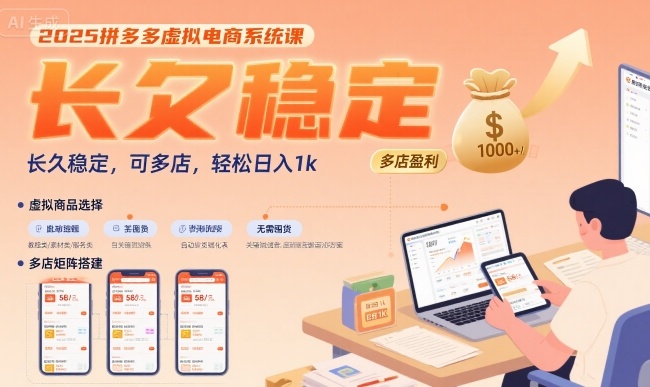 2025拼多多虚拟电商系统课，长久稳定，可多店，轻松日入1k-赚金金-技能学习分享