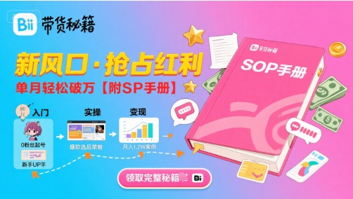 B站哔哩哔哩带货秘籍，新风口，抢占红利，单月轻松破万【附SOP手册】-赚金金-技能学习分享