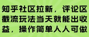 知乎社区拉新,评论区截流玩法当天就能出收益,操作简单人人可做-赚金金-技能学习分享