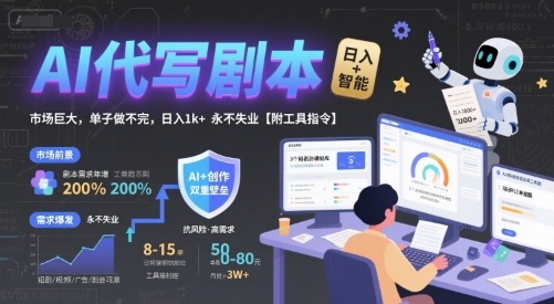 AI代写剧本，市场巨大，单子做不完，日入1k+ 永不失业【附工具指令】-赚金金-技能学习分享