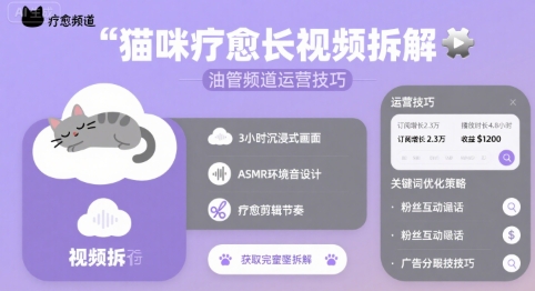 猫咪疗愈长视频拆解 &油管频道运营技巧-赚金金-技能学习分享