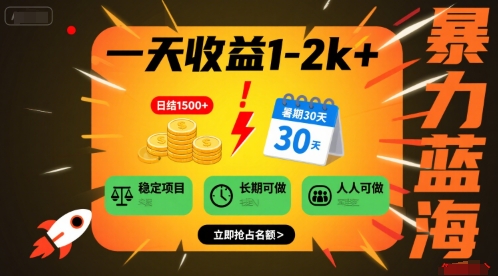 一天收益1-2k+ 稳定项目，暑期暴力蓝海项目，长期稳定，人人可做【揭秘】-赚金金-技能学习分享
