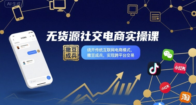 无货源社交电商实操课，绕开传统互联网电商模式，撒豆成兵，实现跨平台交易-赚金金-技能学习分享