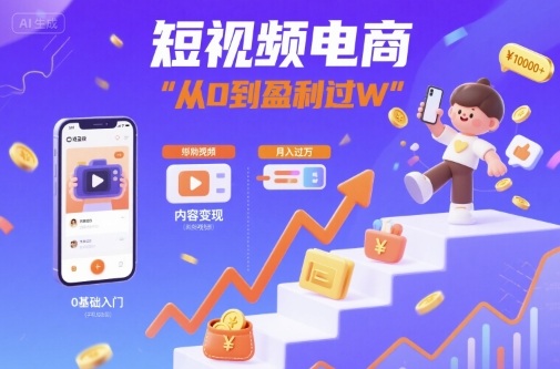短视频电商：短视频变现从0到盈利过W-赚金金-技能学习分享