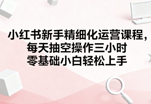 小红书新手精细化运营课程，每天抽空操作三小时，零基础小白轻松上手-赚金金-技能学习分享
