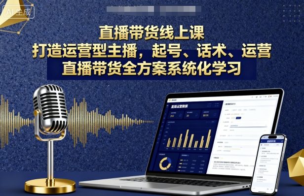 直播带货线上课，打造运营型主播，起号、话术、运营，直播带货全方案系统化学习-赚金金-技能学习分享