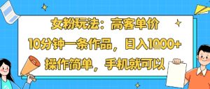 女粉玩法：高客单价，10分钟一条作品，日入1k+操作简单，手机就可以-赚金金-技能学习分享