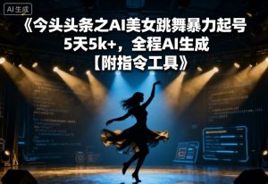今日头条之AI美女跳舞暴力起号,5天1k+,全程AI生成【附指令工具】-赚金金-技能学习分享