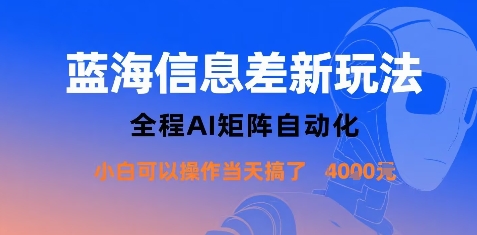 蓝海信息差新玩法，全程AI矩阵自动化小白可以操作当天搞了1k+-赚金金-技能学习分享