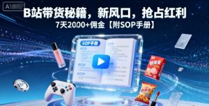 B站带货秘籍,新风口,抢占红利,7天2k+佣金【附SOP手册】-赚金金-技能学习分享