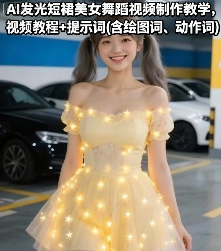 AI发光短裙美女舞蹈视频制作教学，视频教程+提示词(含绘图词、动作词)-赚金金-技能学习分享