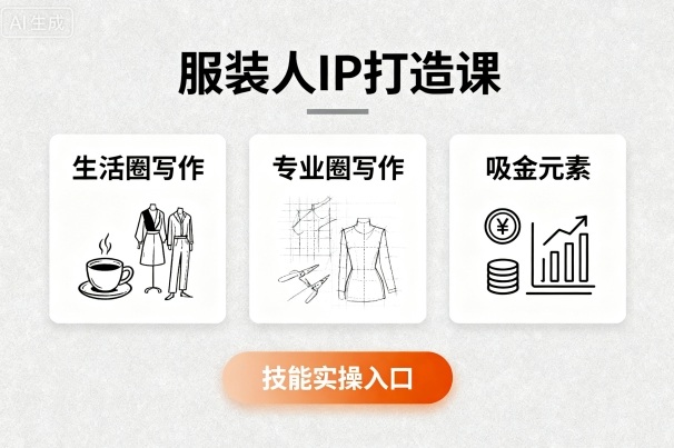 服装人IP打造课，文案创富+生活圈写作+专业圈写作+服装人专属+吸金元素+技能实操-赚金金-技能学习分享