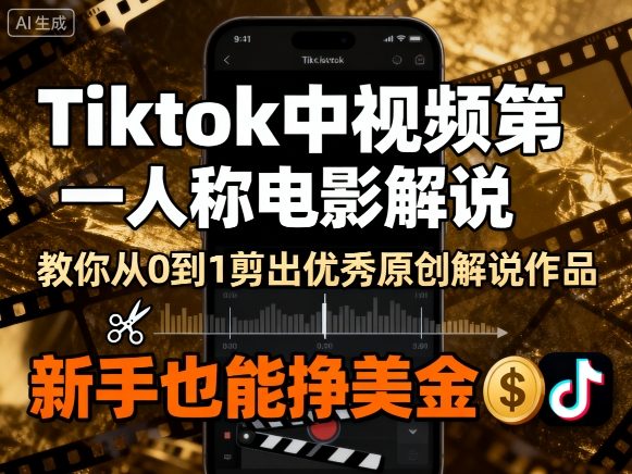 Tiktok中视频第一人称电影解说，教你从0到1剪出一个优秀的原创解说作品，新手也能挣美金-赚金金-技能学习分享