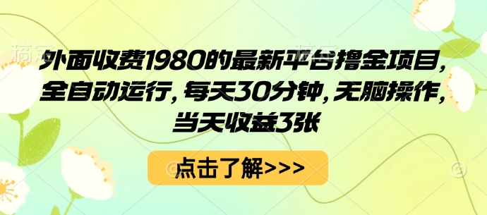 外面收费1980的最新平台撸金项目，全自动运行，每天30分钟，无脑操作，当天收益3张【揭秘】-赚金金-技能学习分享