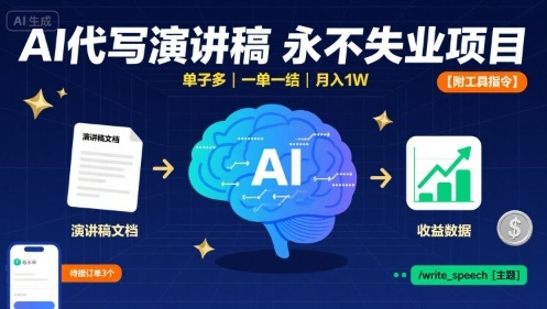 AI代写演讲稿，永不失业项目，单子多，一单一结，月入1W【附工具指令】-赚金金-技能学习分享
