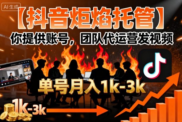 【抖音炬焰托管】你提供账号，团队代运营发视频，单号月入1k+【揭秘】-赚金金-技能学习分享