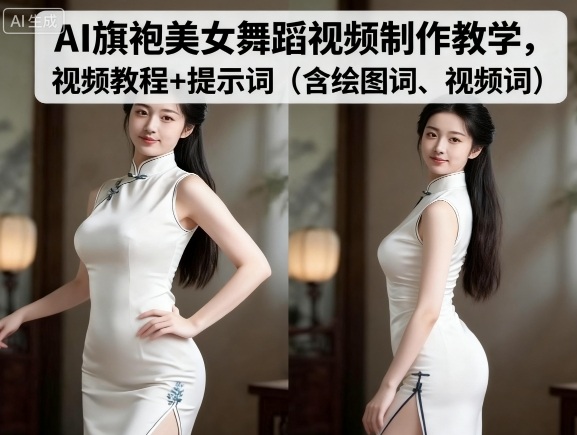 AI旗袍美女舞蹈视频制作教学，视频教程+提示词（含绘图词、视频词）-赚金金-技能学习分享