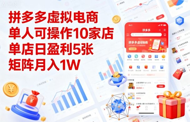 拼多多虚拟电商，单人可操作10家店，单店日盈利5张，矩阵月入1W+【揭秘】-赚金金-技能学习分享