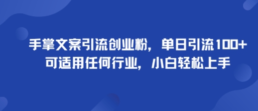 手掌文案引流创业粉，单日引流100+，可适用任何行业，小白轻松上手-赚金金-技能学习分享