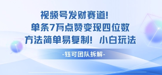 视频号发财赛道单条7W点赞变现四位数方法简单易复制小白玩法-赚金金-技能学习分享