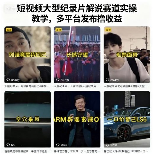 短视频大型纪录片解说赛道实操教学，多平台发布撸收益-赚金金-技能学习分享