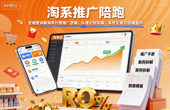 淘系推广陪跑，全维度讲解淘系付费推广逻辑，从理论到实操，系统化助力店铺盈利-赚金金-技能学习分享